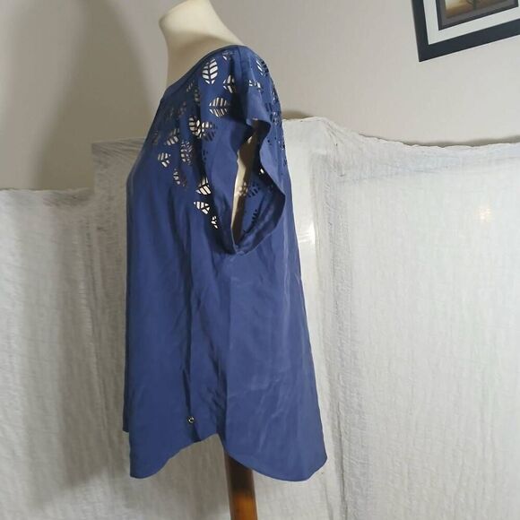 Marie Oliver 100% Silk Blue Cut-Out Top Size Large - Picture 4 of 9